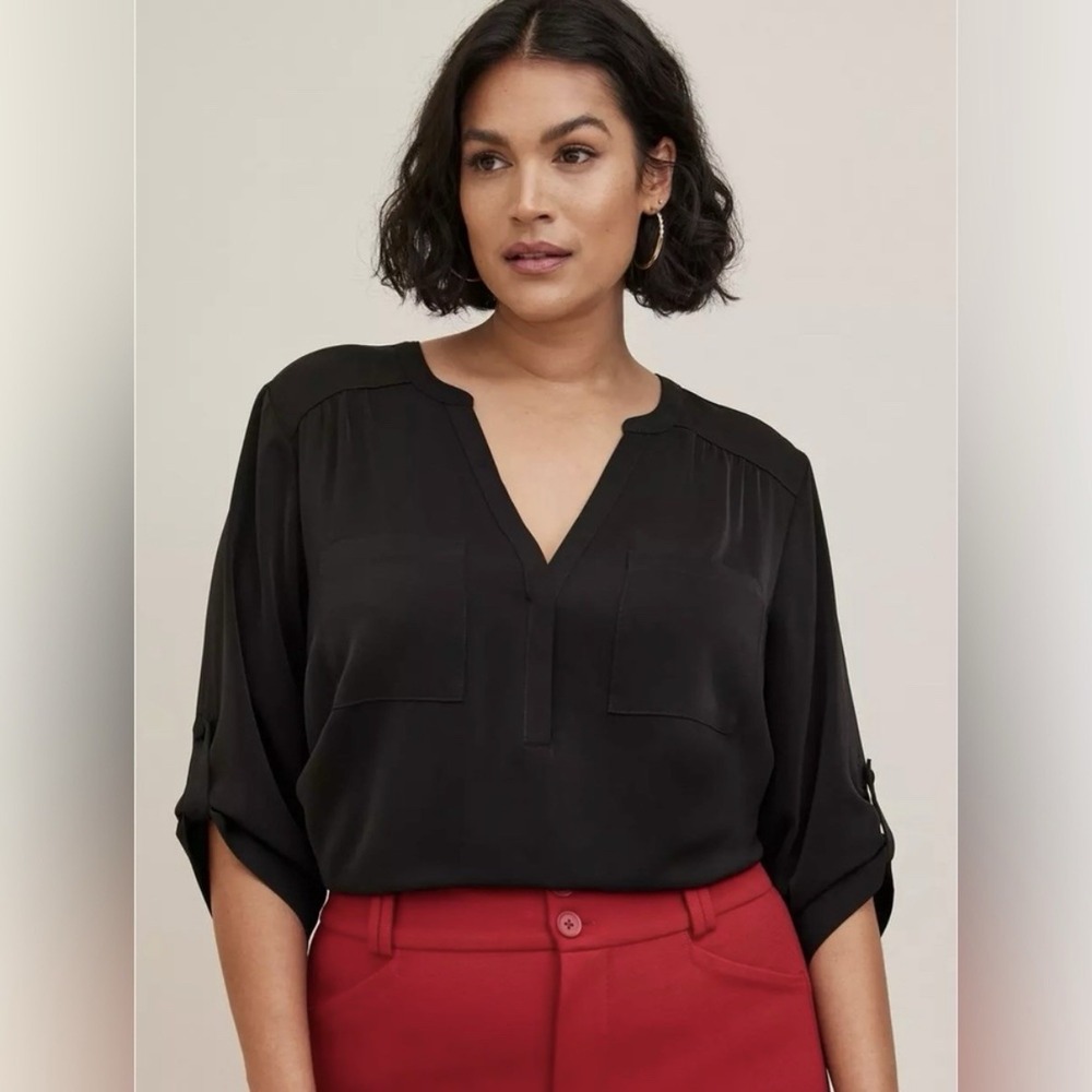Torrid Harper Black Georgette 3/4 Sleeve Pullover Blouse Size 3X